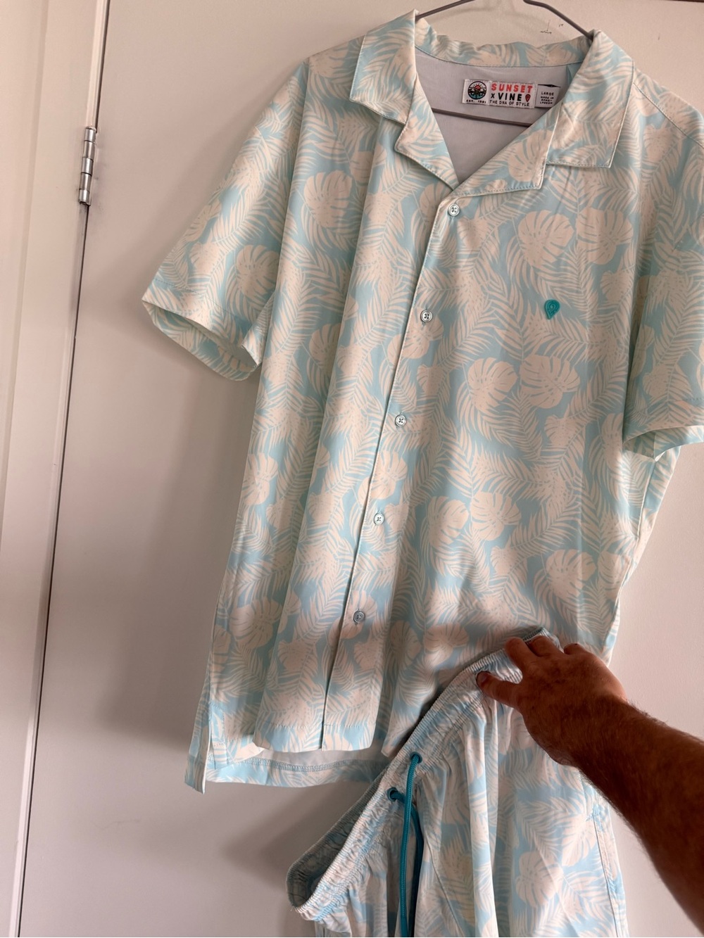 Men's Pale Blue Tropical Button-Down Shirt